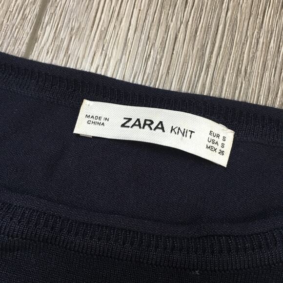 Zara Knit Short Sleeve Switching Navy Blue Shadow Stripe White S Ladies - Picture 3 of 9